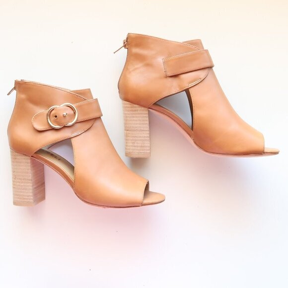Vaneli Tan Leather Peep Toe Stacked Block Heel Bootie Shoes Ankle Boots Size 6 - Picture 12 of 16